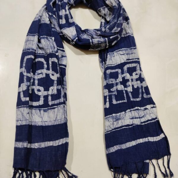 Batik Printed Polycotton Women Dark Blue Squared Patterned Stole