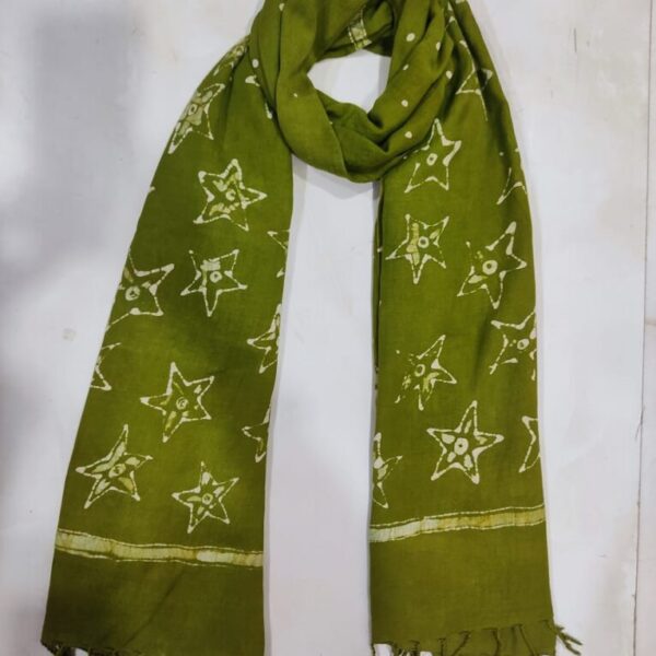 Batik Printed Polycotton Women Green and Star Patterned Stole