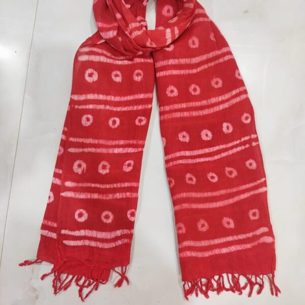 Batik Printed Polycotton Women Dark Red Circle Patterned Stole